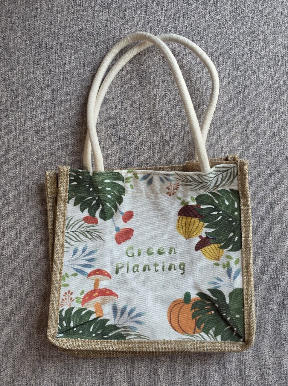🌿 Eco-Friendly Canvas & Jute Mini Tote Bag "Green Planting"